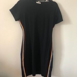 Black body con dress with rainbow stripe